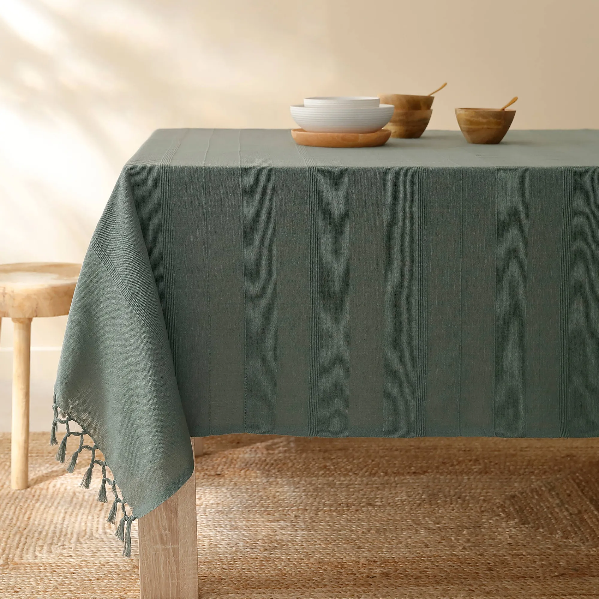 Zeildoekstof<Blancheporte Plaid of sprei, effen katoen met artisanaal weefsel grijsgroen