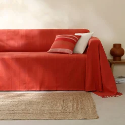 Zeildoekstof<Blancheporte Plaid of sprei, effen katoen met artisanaal weefsel terracotta
