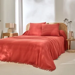 Zeildoekstof<Blancheporte Plaid of sprei, effen katoen met artisanaal weefsel terracotta