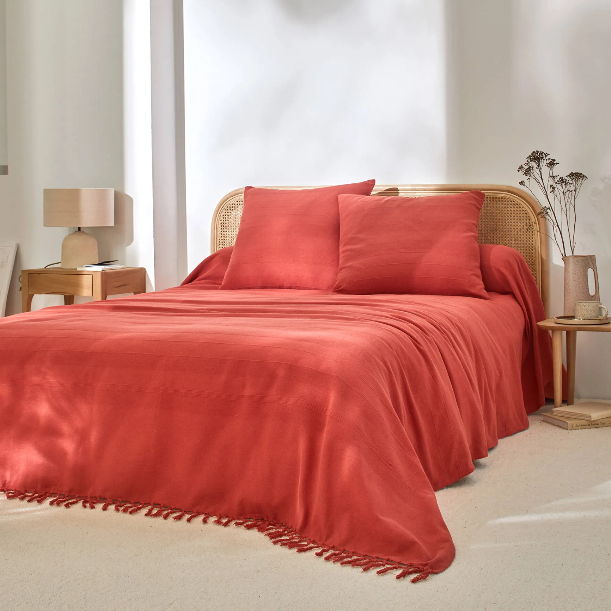 Zeildoekstof<Blancheporte Plaid of sprei, effen katoen met artisanaal weefsel terracotta