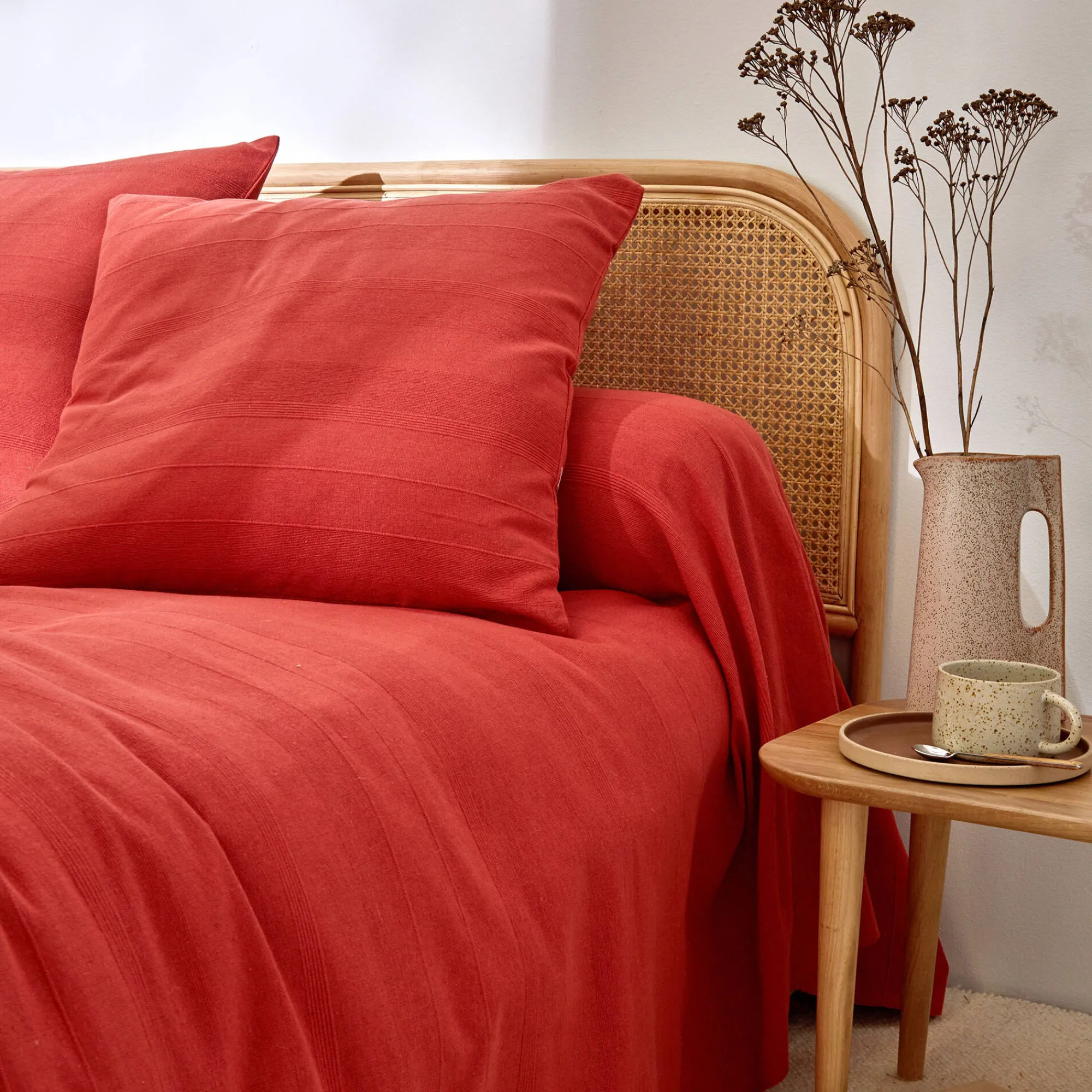 Zeildoekstof<Blancheporte Plaid of sprei, effen katoen met artisanaal weefsel terracotta