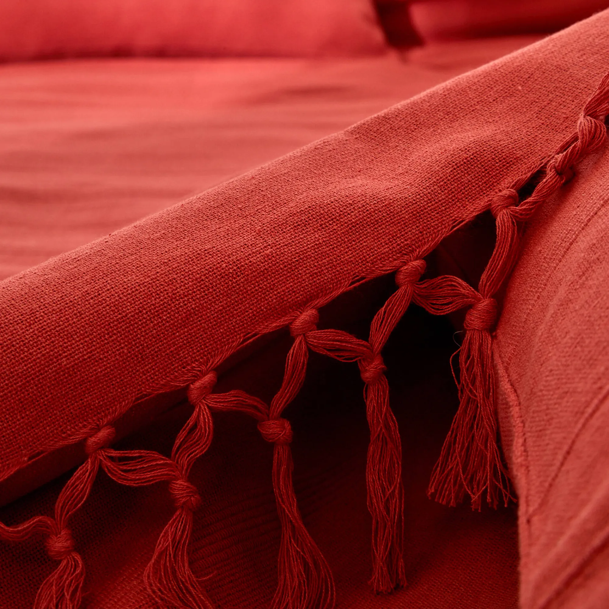 Zeildoekstof<Blancheporte Plaid of sprei, effen katoen met artisanaal weefsel terracotta
