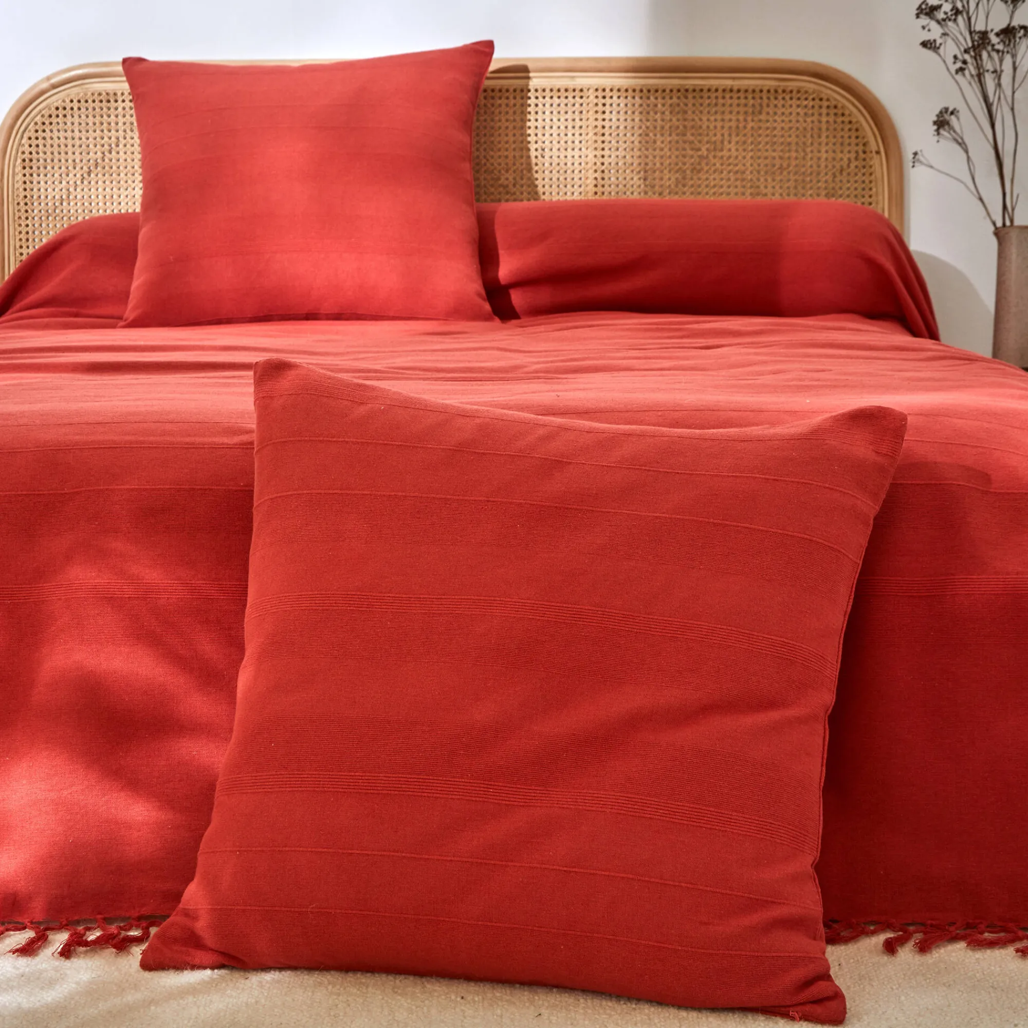 Zeildoekstof<Blancheporte Plaid of sprei, effen katoen met artisanaal weefsel terracotta