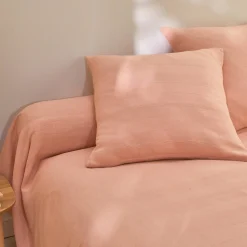 Zeildoekstof<Blancheporte Plaid of sprei, effen katoen met artisanaal weefsel roze