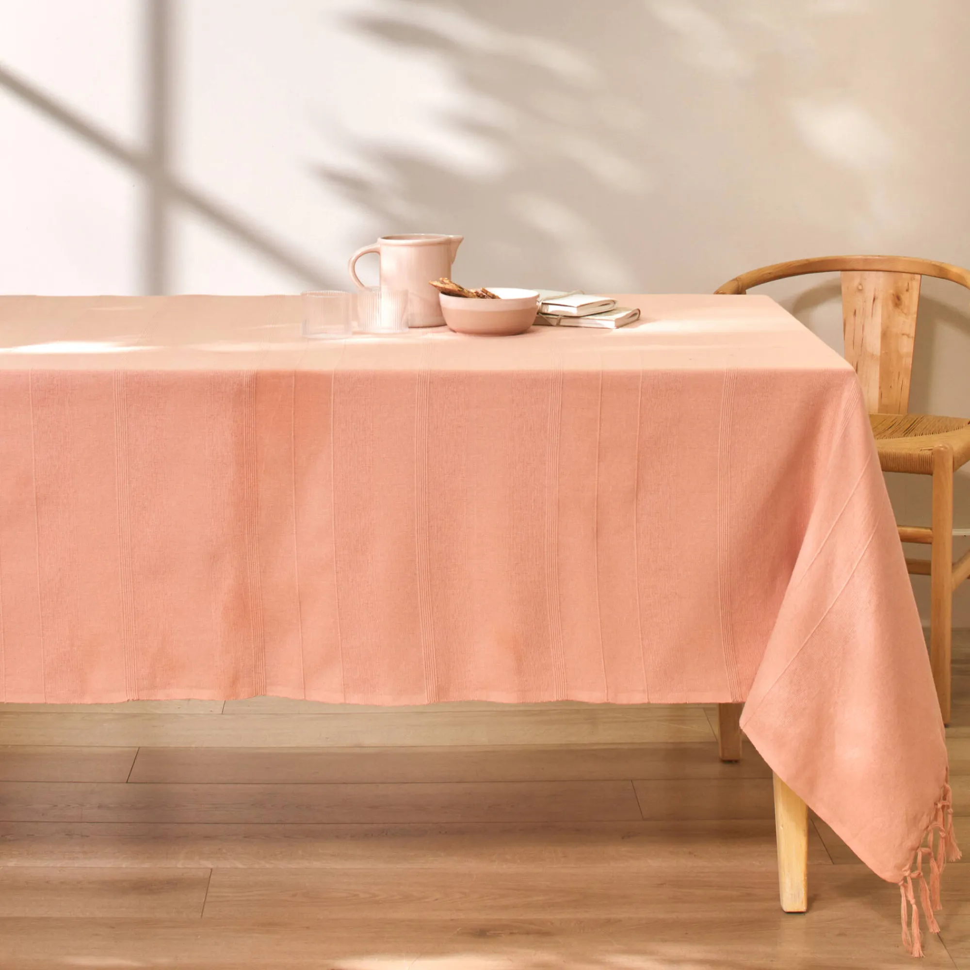 Zeildoekstof<Blancheporte Plaid of sprei, effen katoen met artisanaal weefsel roze