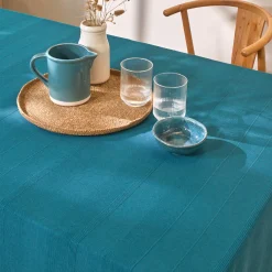 Zeildoekstof<Blancheporte Plaid of sprei, effen katoen met artisanaal weefsel eendenblauw