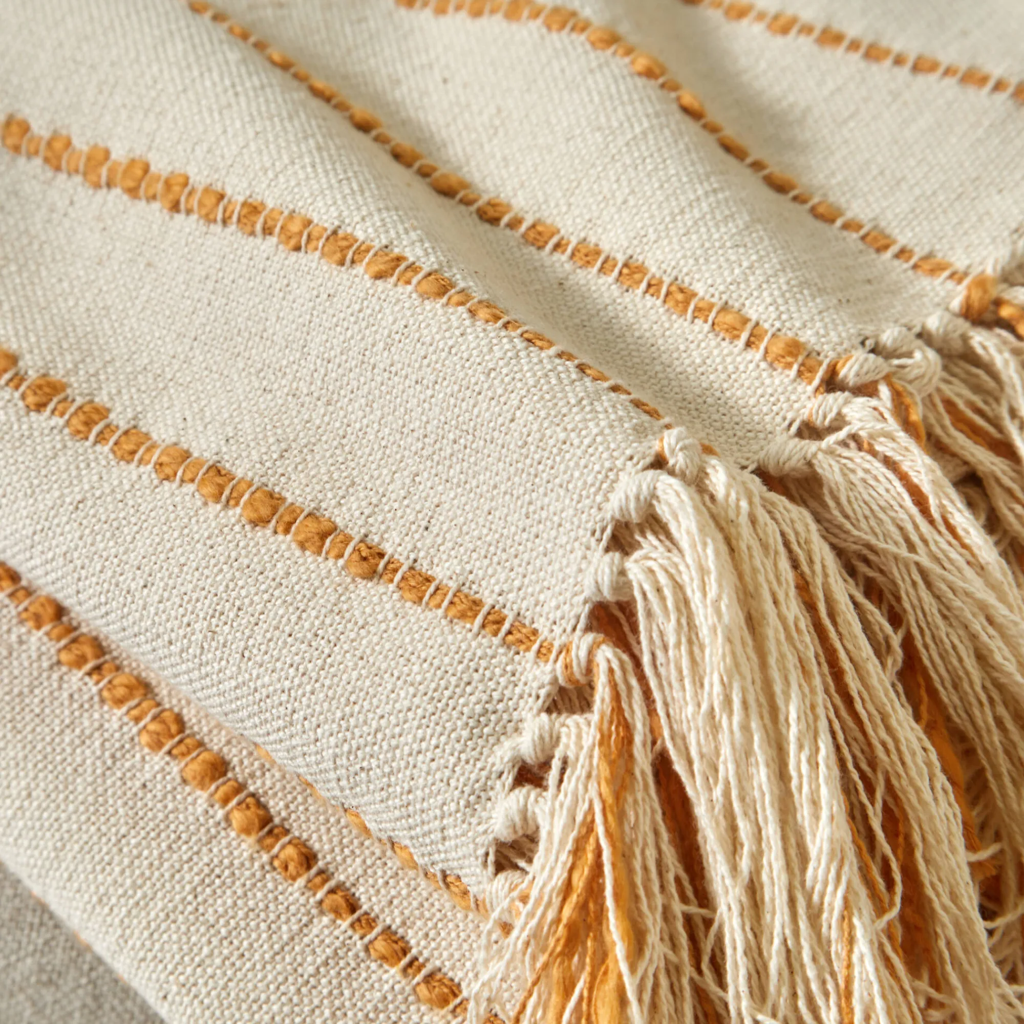 Zeildoekstof<Blancheporte Plaid of zitbanksprei in artisanaal weefsel naturel / honing