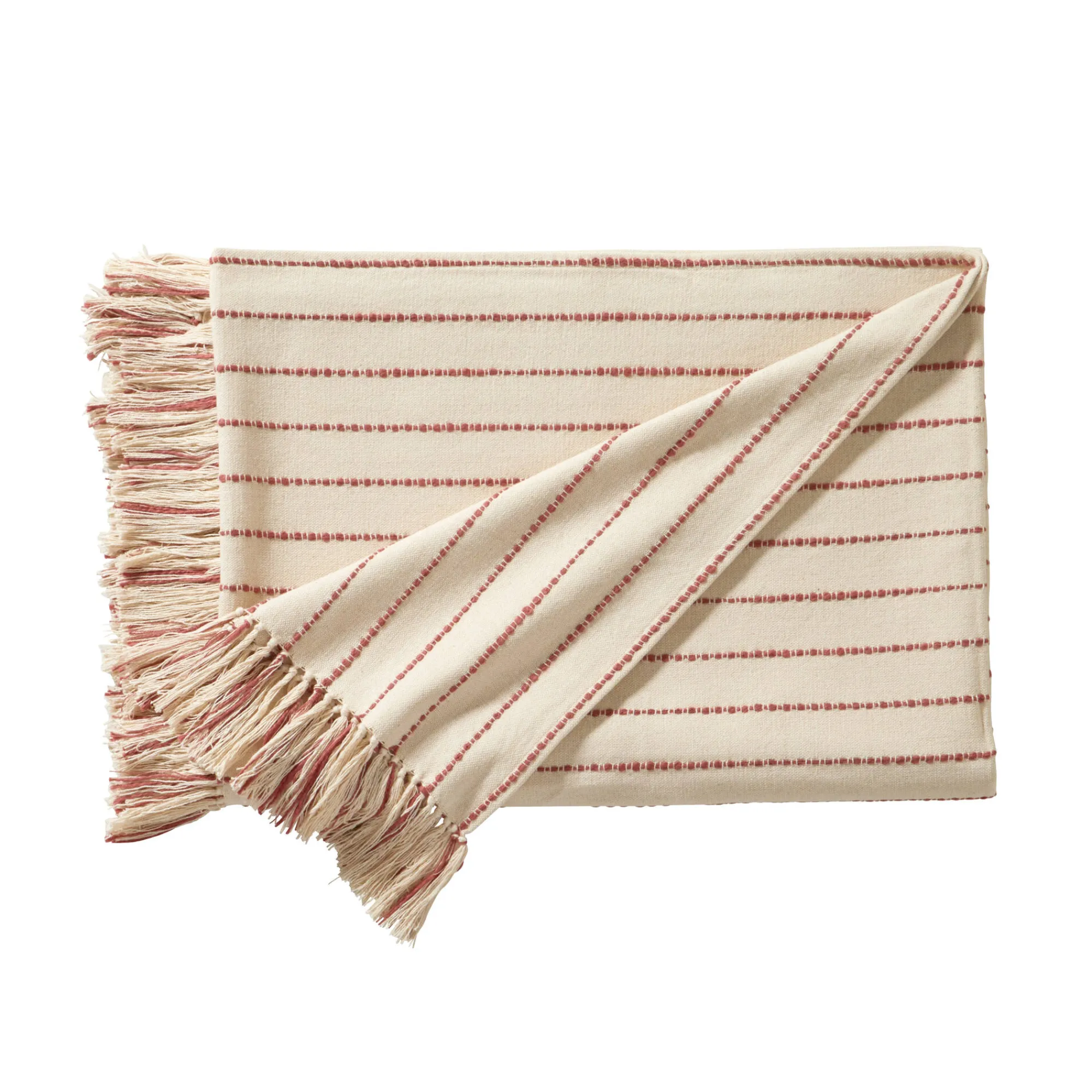 Zeildoekstof<Blancheporte Plaid of zitbanksprei in artisanaal weefsel naturel / terracotta