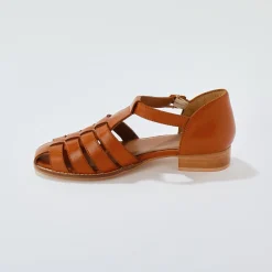 Sandalen En Espadrilles|Schoenen<Blancheporte Platte, leren sandalen karamel