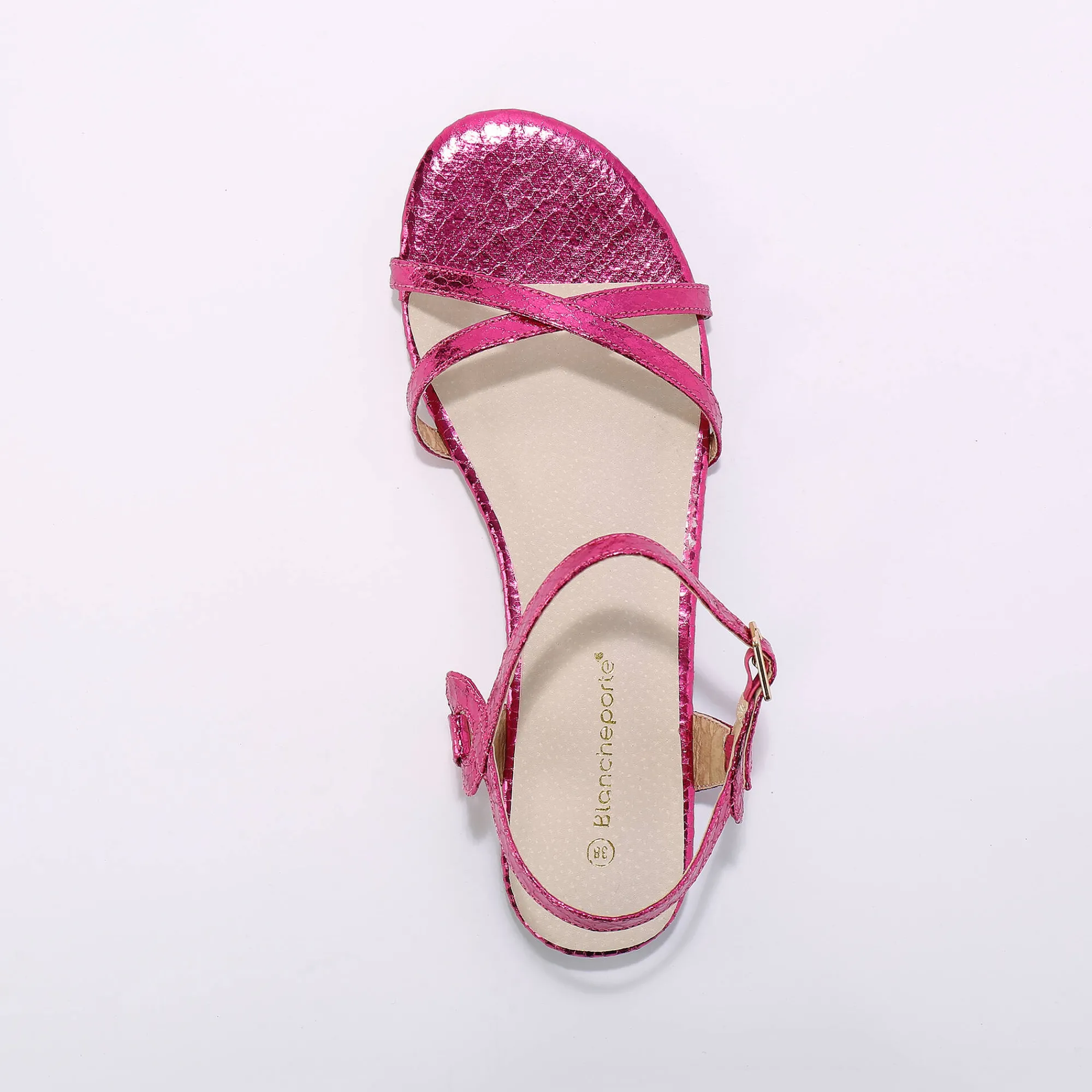 Sandalen En Espadrilles|Schoenen<Blancheporte Platte metallic sandalen roze