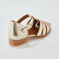 Sandalen En Espadrilles|Schoenen<Blancheporte Platte sandalen in leer goudkleurig