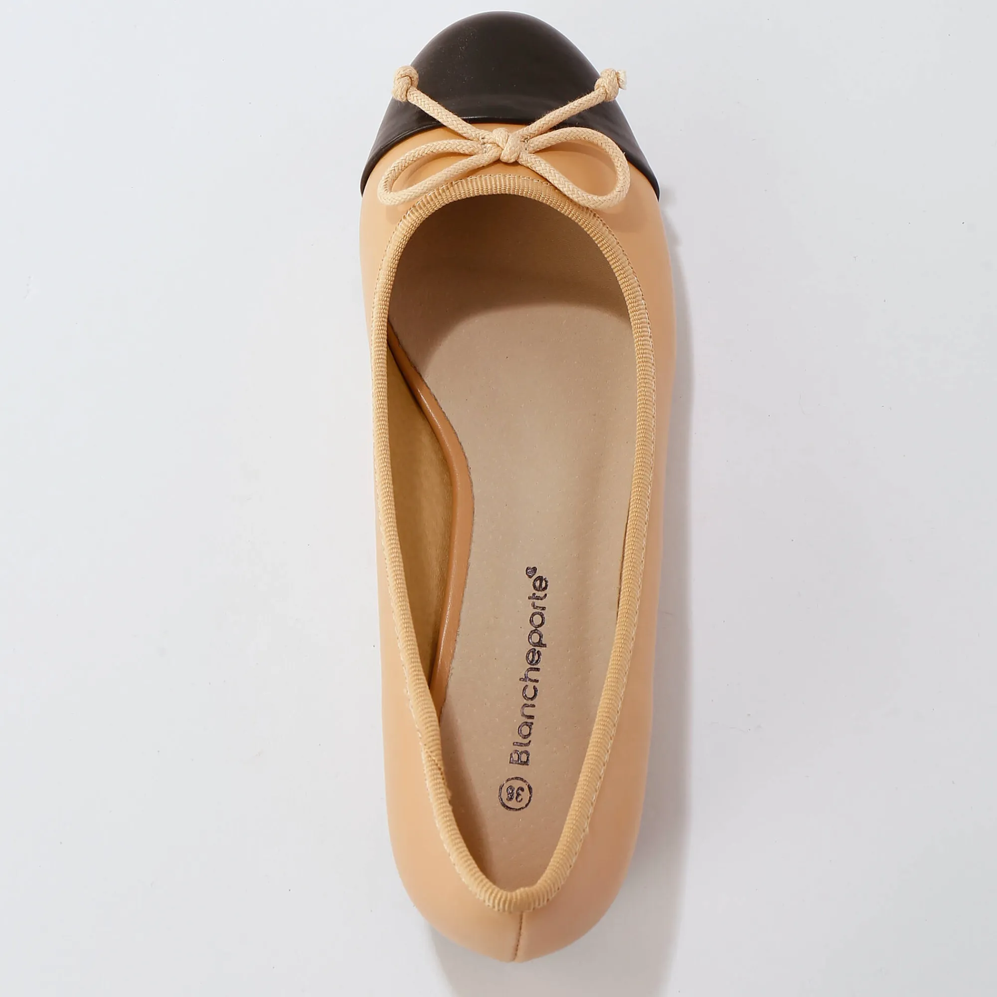 Ballerina's|Schoenen<Blancheporte Platte, tweekleurige ballerina's ecru / zwart