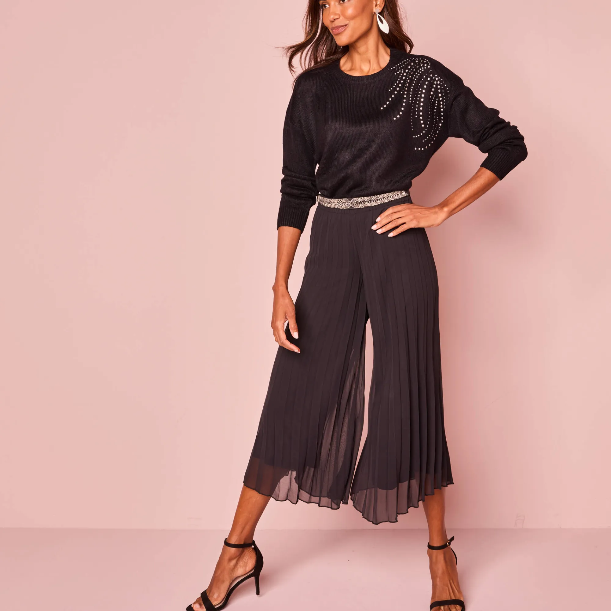 Feestoutfits Dames|Broek<Blancheporte 3/4-plissébroek zwart