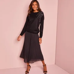 Feestoutfits Dames|Broek<Blancheporte 3/4-plissébroek zwart