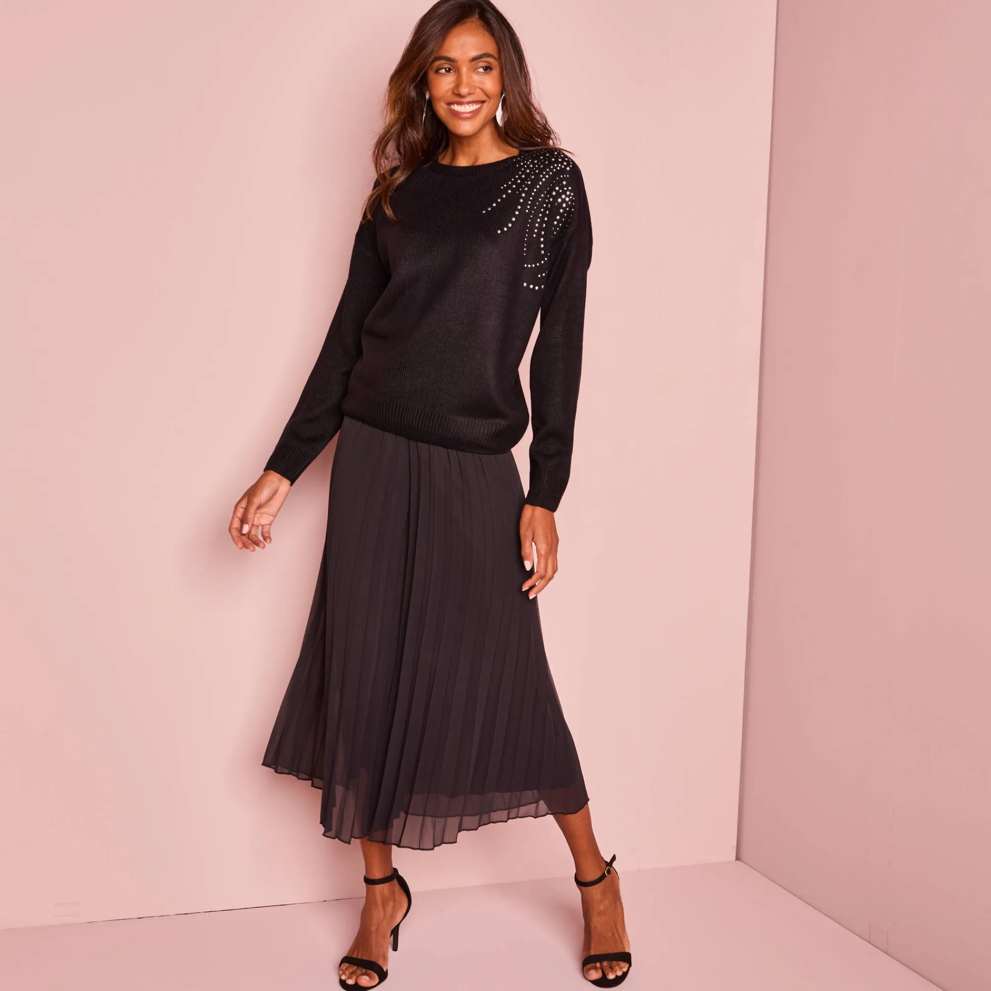 Feestoutfits Dames|Broek<Blancheporte 3/4-plissébroek zwart