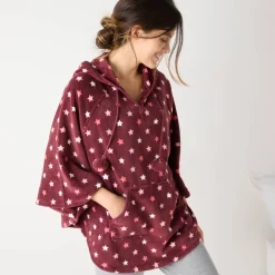 Peignoir En Kamerjas<Blancheporte Poncho in fleece met pluchetouch en kap bordeaux / koraal