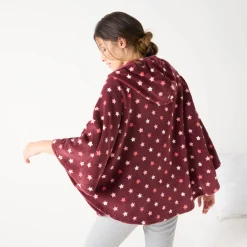 Peignoir En Kamerjas<Blancheporte Poncho in fleece met pluchetouch en kap bordeaux / koraal