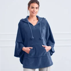 Peignoir En Kamerjas<Blancheporte Poncho in fleece met pluchetouch en kap blauw