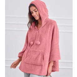 Peignoir En Kamerjas<Blancheporte Poncho in fleece met pluchetouch en kap poederroze