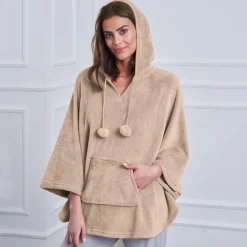 Peignoir En Kamerjas<Blancheporte Poncho in fleece met pluchetouch en kap beige