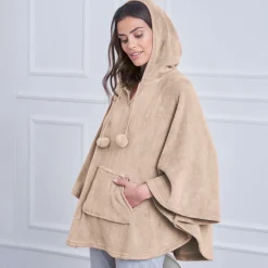 Peignoir En Kamerjas<Blancheporte Poncho in fleece met pluchetouch en kap beige