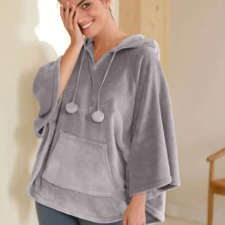 Peignoir En Kamerjas<Blancheporte Poncho in fleece met pluchetouch en kap grijs