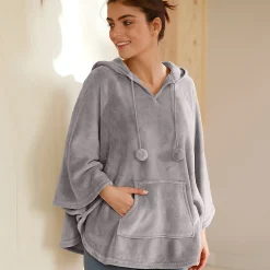 Peignoir En Kamerjas<Blancheporte Poncho in fleece met pluchetouch en kap grijs