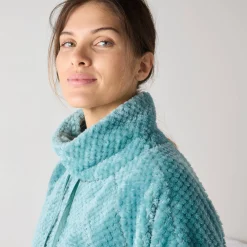 Peignoir En Kamerjas<Blancheporte Poncho in fleecetricot met textuur, opstaande kraag grijsblauw