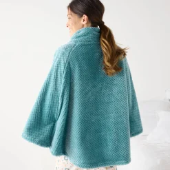 Peignoir En Kamerjas<Blancheporte Poncho in fleecetricot met textuur, opstaande kraag grijsblauw