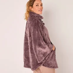 Peignoir En Kamerjas<Blancheporte Poncho in fleecetricot met textuur, opstaande kraag taupe
