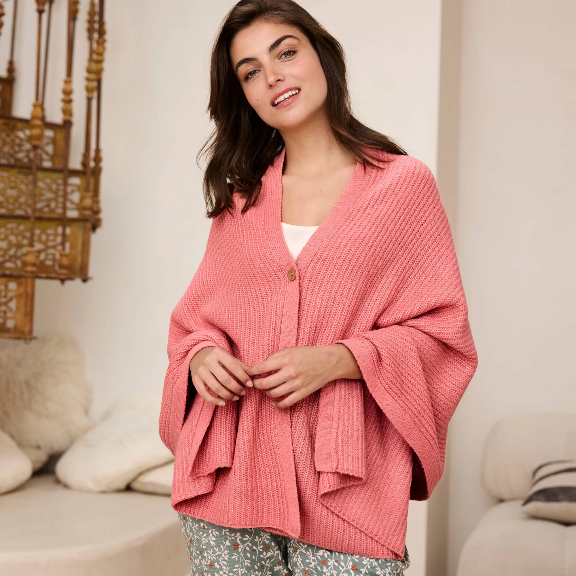Peignoir En Kamerjas<Blancheporte Poncho in tricot grijzig koraal