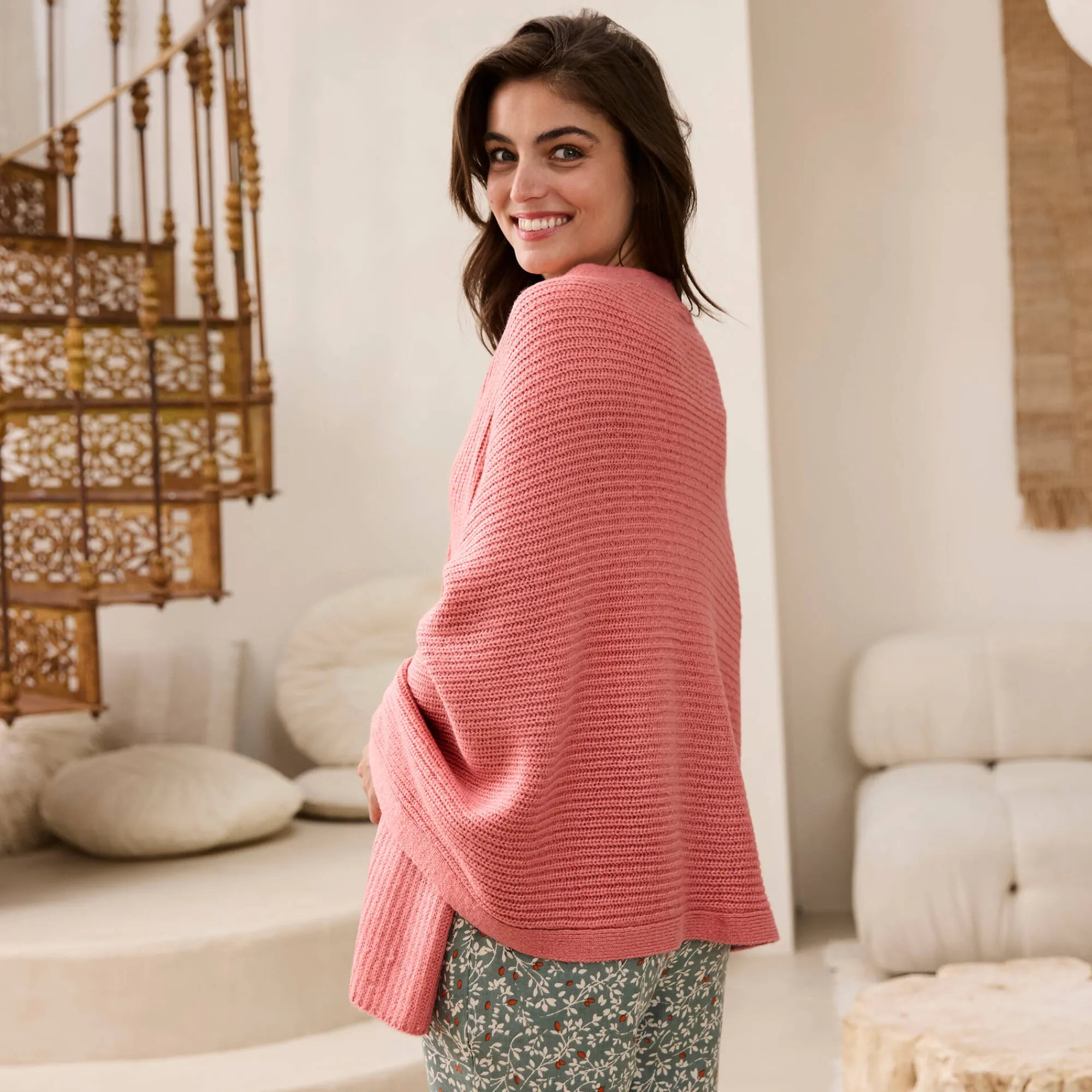 Peignoir En Kamerjas<Blancheporte Poncho in tricot grijzig koraal