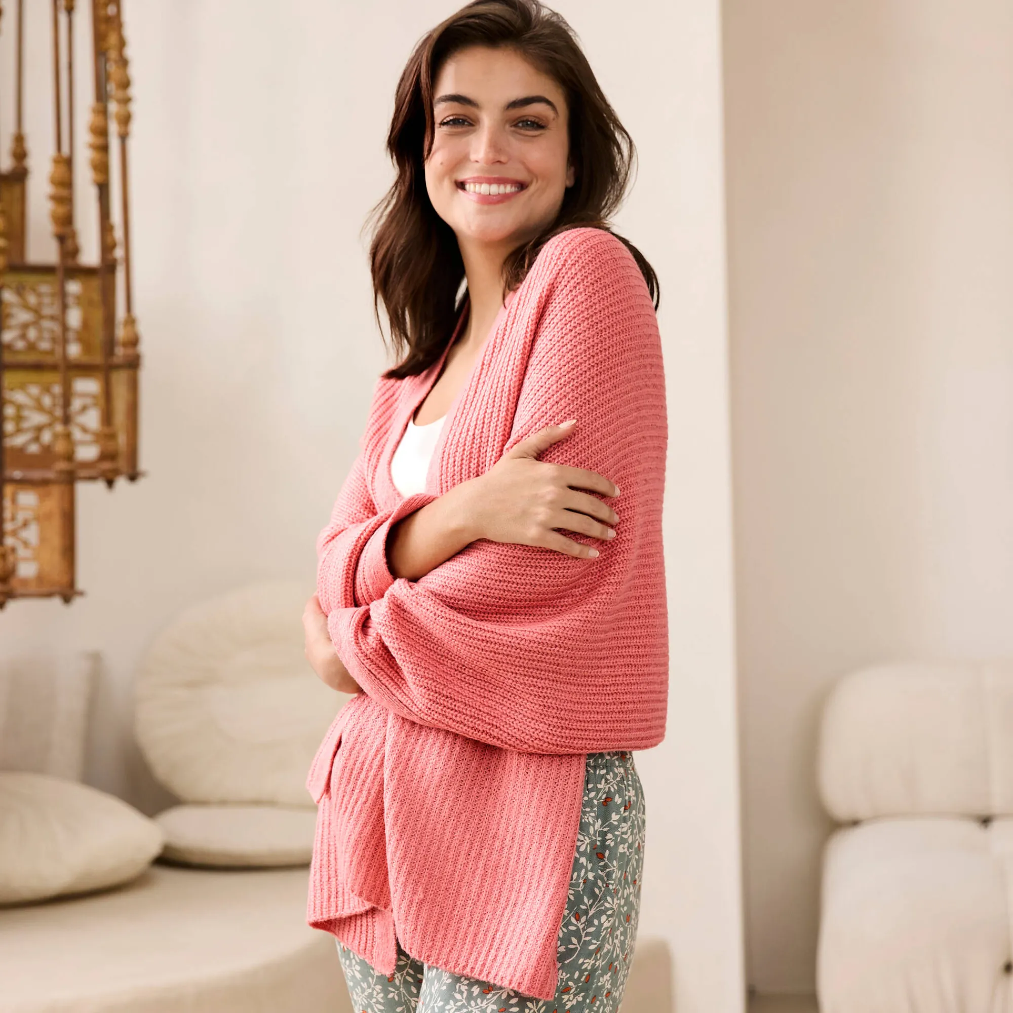 Peignoir En Kamerjas<Blancheporte Poncho in tricot grijzig koraal