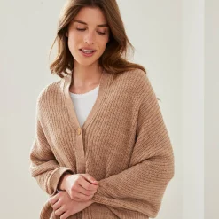 Peignoir En Kamerjas<Blancheporte Poncho in tricot chiné beige