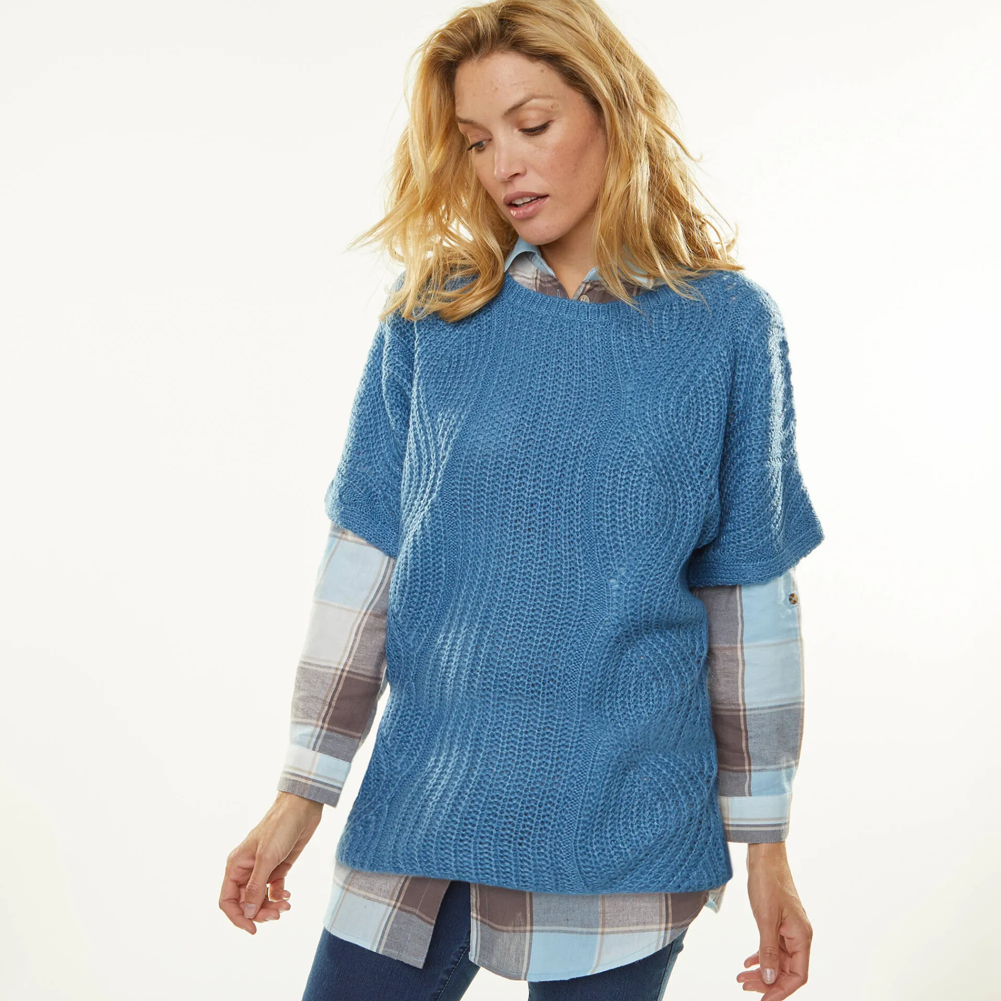 Trui En Vest<Blancheporte Poncho trui met mouwen op ellebooglengte blauw