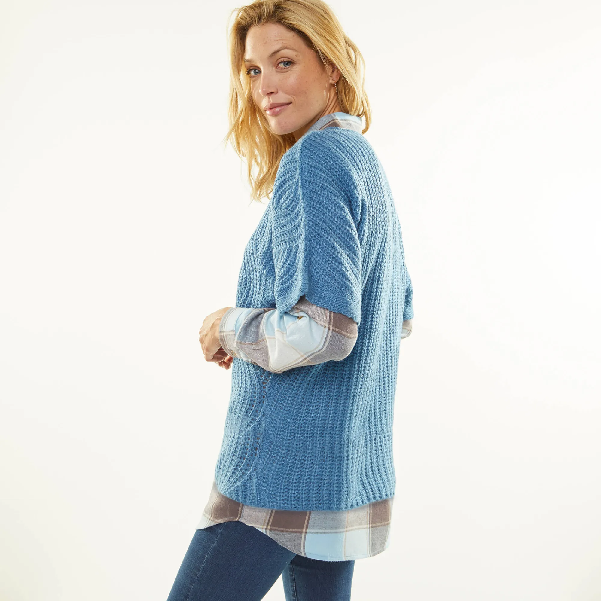 Trui En Vest<Blancheporte Poncho trui met mouwen op ellebooglengte blauw