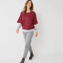 Trui En Vest<Blancheporte Poncho trui met mouwen op ellebooglengte bordeaux