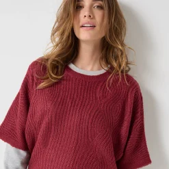 Trui En Vest<Blancheporte Poncho trui met mouwen op ellebooglengte bordeaux