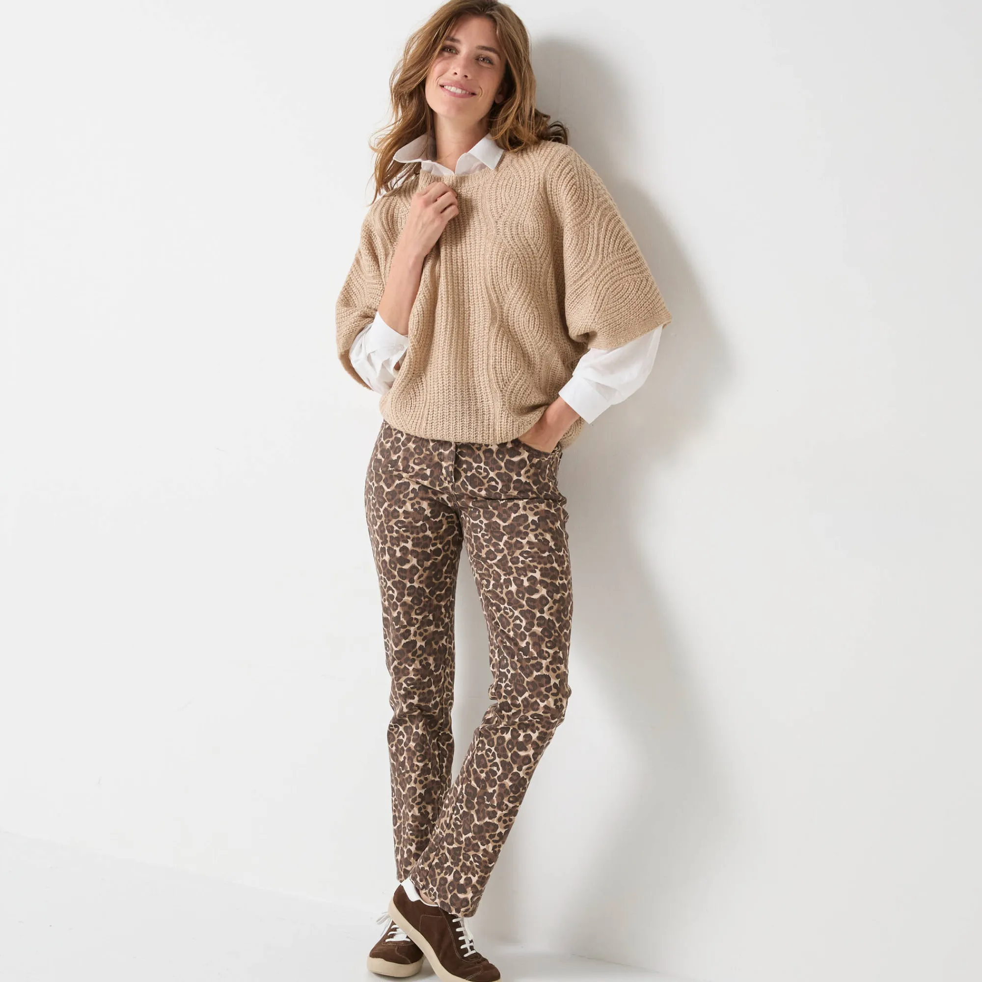 Trui En Vest<Blancheporte Poncho trui met mouwen op ellebooglengte chiné beige