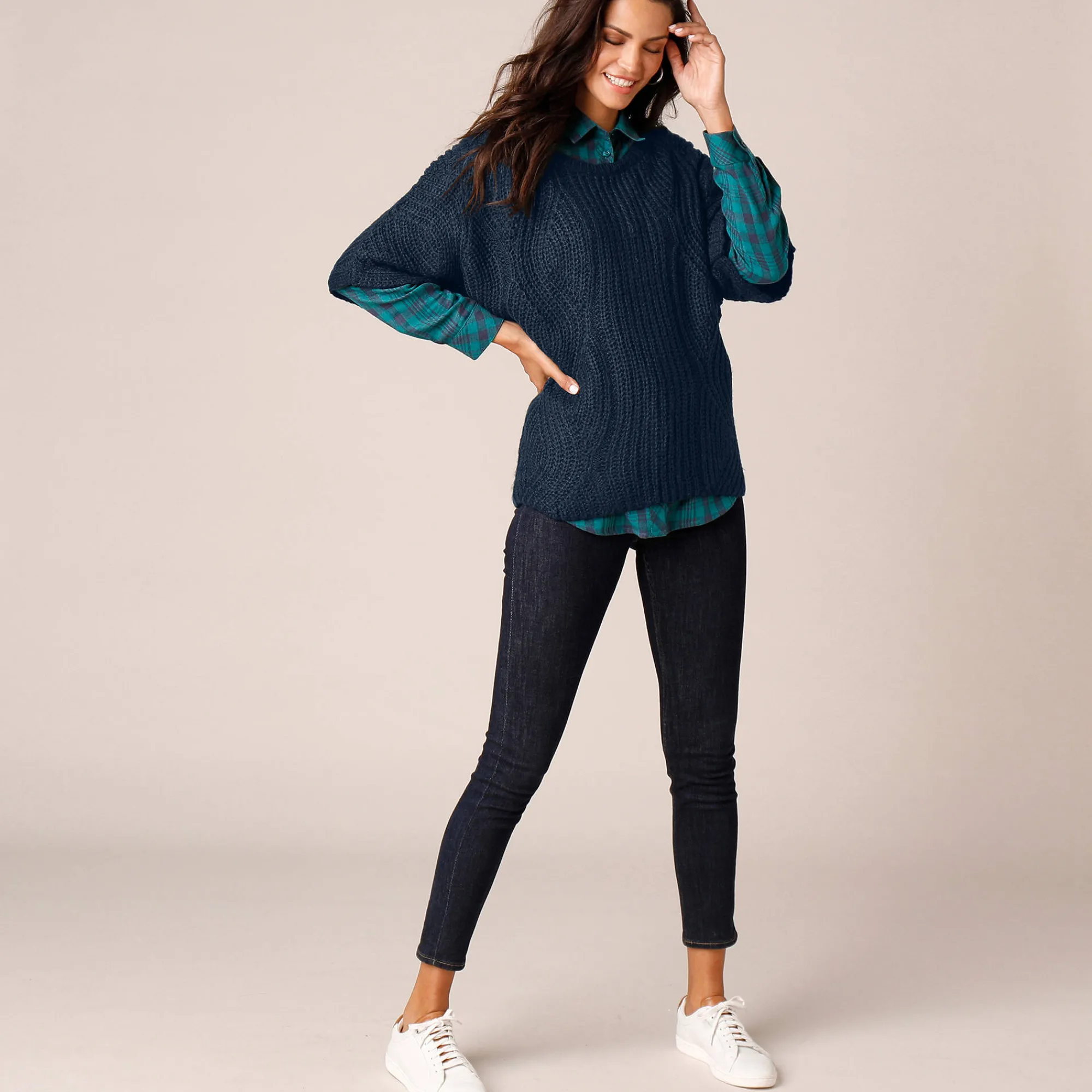 Trui En Vest<Blancheporte Poncho trui met mouwen op ellebooglengte marine
