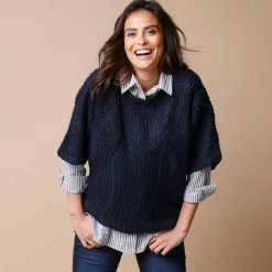 Trui En Vest<Blancheporte Poncho trui met mouwen op ellebooglengte marine
