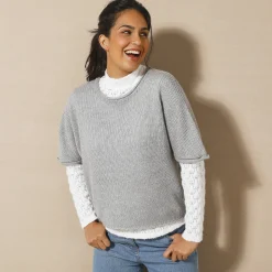 Trui En Vest<Blancheporte Ponchotrui met mouwen op ellebooglengte chiné grijs