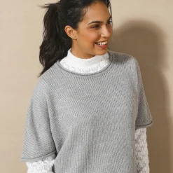 Trui En Vest<Blancheporte Ponchotrui met mouwen op ellebooglengte chiné grijs