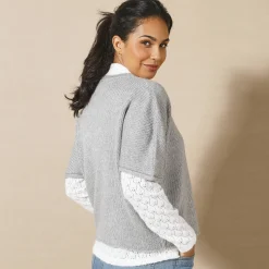Trui En Vest<Blancheporte Ponchotrui met mouwen op ellebooglengte chiné grijs