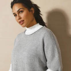 Trui En Vest<Blancheporte Ponchotrui met mouwen op ellebooglengte chiné grijs