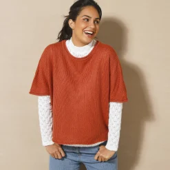 Trui En Vest<Blancheporte Ponchotrui met mouwen op ellebooglengte terracotta