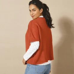 Trui En Vest<Blancheporte Ponchotrui met mouwen op ellebooglengte terracotta
