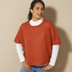 Trui En Vest<Blancheporte Ponchotrui met mouwen op ellebooglengte terracotta