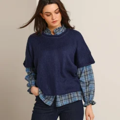 Trui En Vest<Blancheporte Ponchotrui met mouwen op ellebooglengte marine