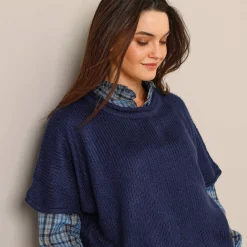 Trui En Vest<Blancheporte Ponchotrui met mouwen op ellebooglengte marine